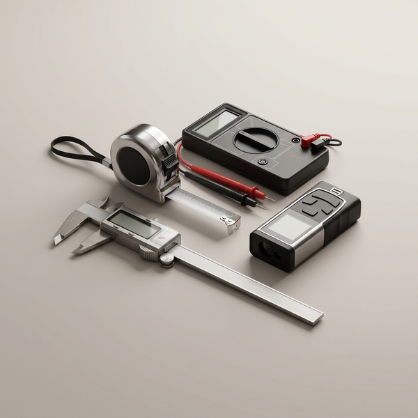 Measuring and diagnostics collection - caliper, laser meter, multimeter, tape measure