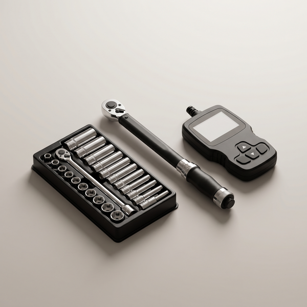 Auto repair and garage collection - socket set, torque wrench, OBD2 scanner
