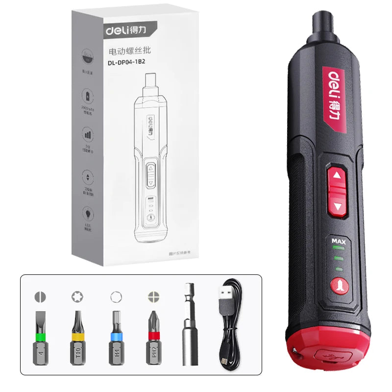 DELI Cordless Electric Screwdriver Set 4V 2000Mah Adjustment Power Dril Multi-Function Disassembly Torque Repair Tools Kit