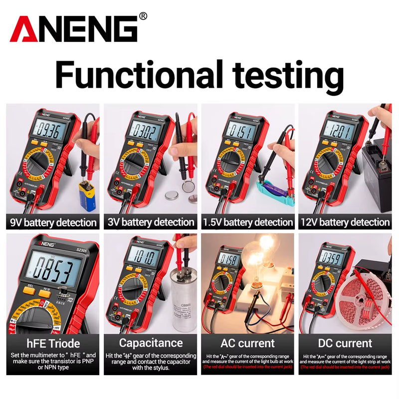 SZ305 Digital Multimeter Professional AC/DC Voltage Ammeter Capacitor Hfe Triode NCV Voltage Induction Electrician Tester