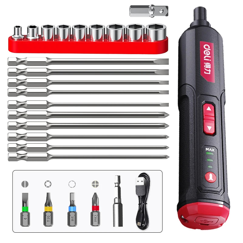 DELI Cordless Electric Screwdriver Set 4V 2000Mah Adjustment Power Dril Multi-Function Disassembly Torque Repair Tools Kit