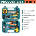 8/9/12/13Piece Tools Set General House Hold Hand Tool Kit with Plastic Toolbox Storage Case Used to Car Repair and Home Repair
