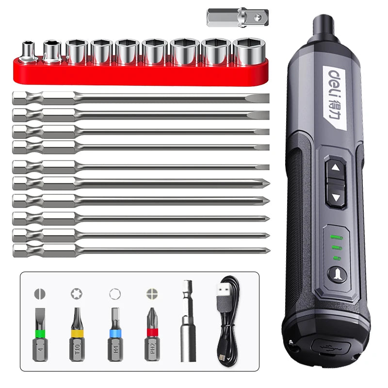 DELI Cordless Electric Screwdriver Set 4V 2000Mah Adjustment Power Dril Multi-Function Disassembly Torque Repair Tools Kit