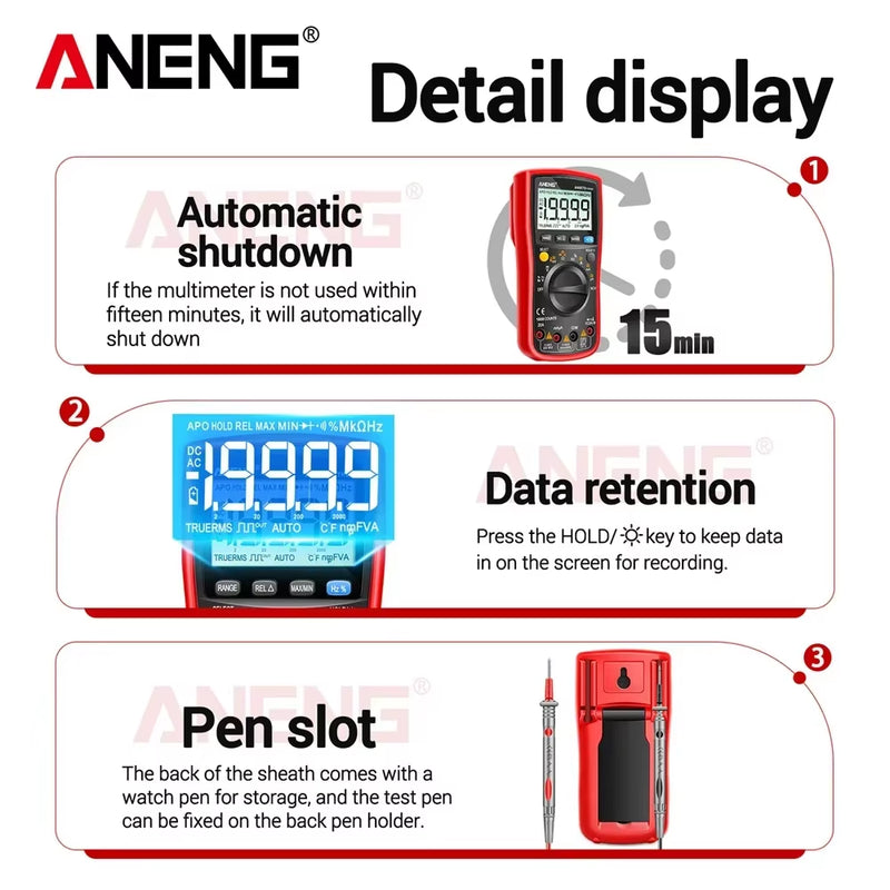 AN870 Smart Multimeter Digital Profesional 19999 Counts AC Voltage Tester Current NCV Capacitance Resistance Ohm Test Tool