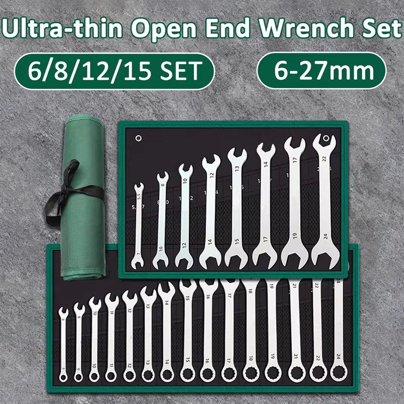 Ultra-Thin Open End Wrench Set 6-27Mm Plum Wrenches Combination Universal Dual Heads Ratchet Spanner Set Car Repairing Tools