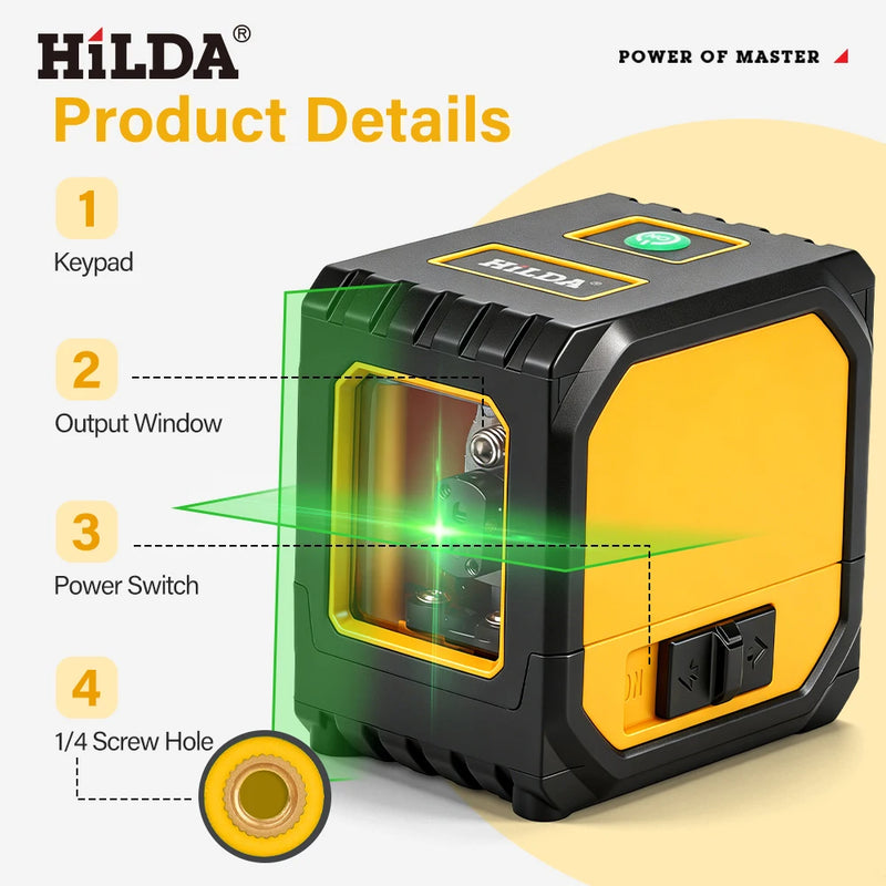 2-Line Green Laser Level Self-Leveling Cross Line, Mini Size USB Charging Convenient to Carry High Visibility Beams