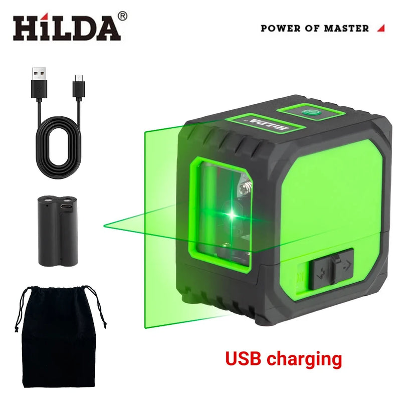 2-Line Green Laser Level Self-Leveling Cross Line, Mini Size USB Charging Convenient to Carry High Visibility Beams