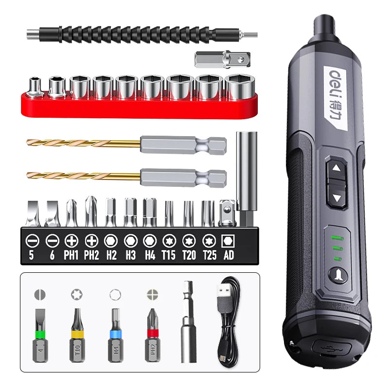 DELI Cordless Electric Screwdriver Set 4V 2000Mah Adjustment Power Dril Multi-Function Disassembly Torque Repair Tools Kit