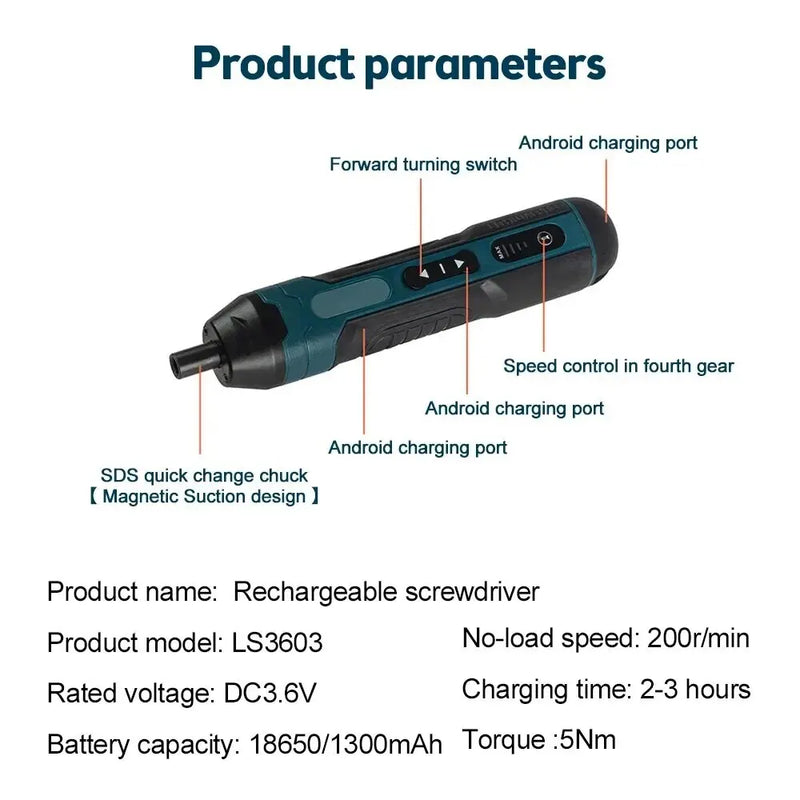 Mini Cordless Electric Screwdriver 1300Mah Rechargeable Adjustment Multi-Function Power Drill Disassembly Torque Repair Tools