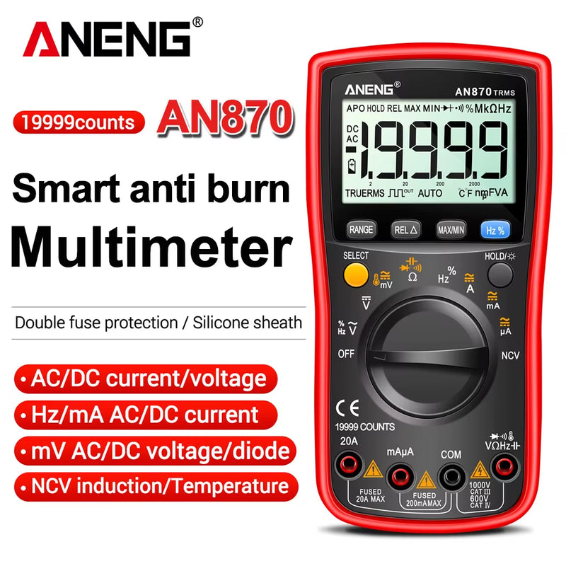 AN870 Smart Multimeter Digital Profesional 19999 Counts AC Voltage Tester Current NCV Capacitance Resistance Ohm Test Tool
