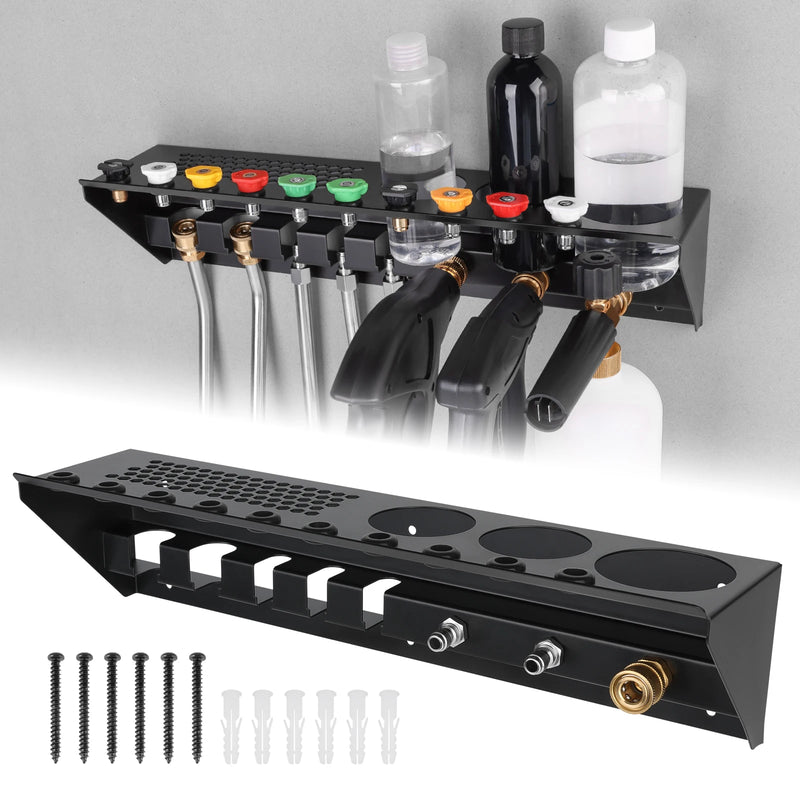 Pressure Washer Gun & Foam Cannon Holder with 1/4 Inch Quick Connector, Wall-Mounted Nozzle Tip & Extension Wand Organizer