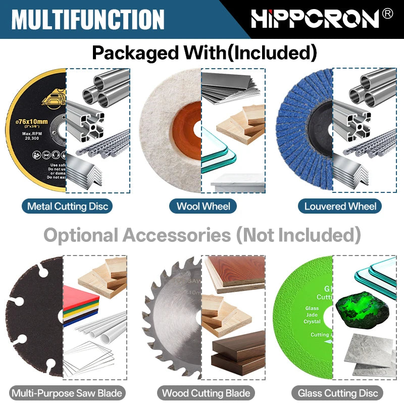 Hippcron 12V Electric Portable Angle Grinder Cordless Polishing Mini Cutting Blade Grinder Machine Lithium Battery Universal