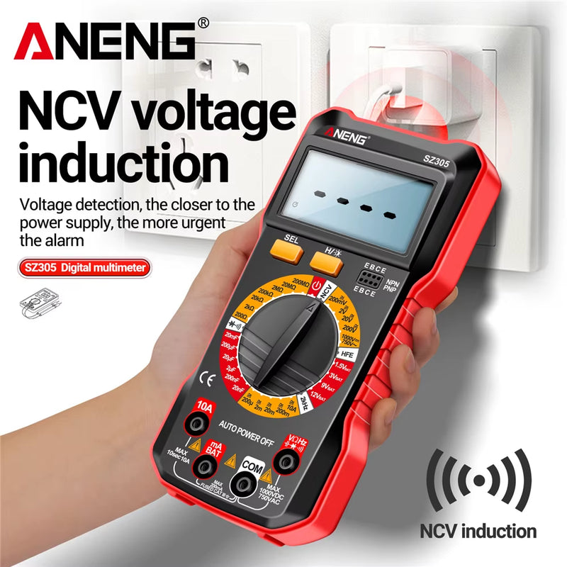 SZ305 Digital Multimeter Professional AC/DC Voltage Ammeter Capacitor Hfe Triode NCV Voltage Induction Electrician Tester