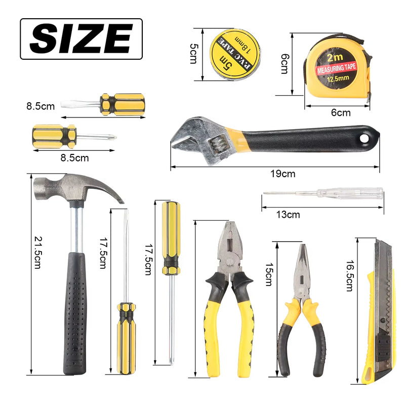 8/9/12/13Piece Tools Set General House Hold Hand Tool Kit with Plastic Toolbox Storage Case Used to Car Repair and Home Repair