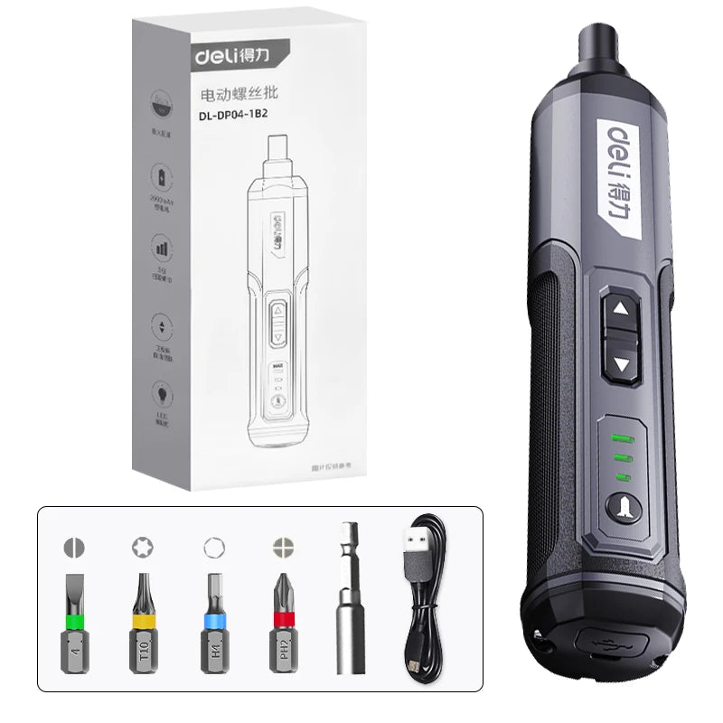 DELI Cordless Electric Screwdriver Set 4V 2000Mah Adjustment Power Dril Multi-Function Disassembly Torque Repair Tools Kit