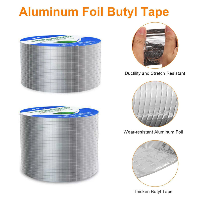 1-10M Waterproof Roof Repair Tape 5/10Cm Width Self Adhesive Aluminum Foil Butyl Tape for Leak Sealing Patching Crack Repair