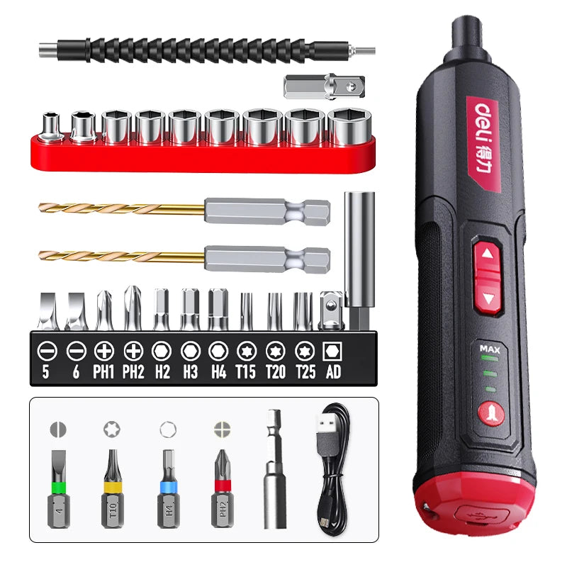 DELI Cordless Electric Screwdriver Set 4V 2000Mah Adjustment Power Dril Multi-Function Disassembly Torque Repair Tools Kit