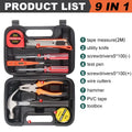 8/9/12/13Piece Tools Set General House Hold Hand Tool Kit with Plastic Toolbox Storage Case Used to Car Repair and Home Repair