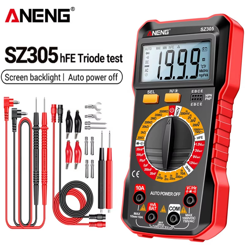 SZ305 Digital Multimeter Professional AC/DC Voltage Ammeter Capacitor Hfe Triode NCV Voltage Induction Electrician Tester