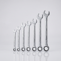7-piece metric ratcheting combination wrench set - studio shot with reflection