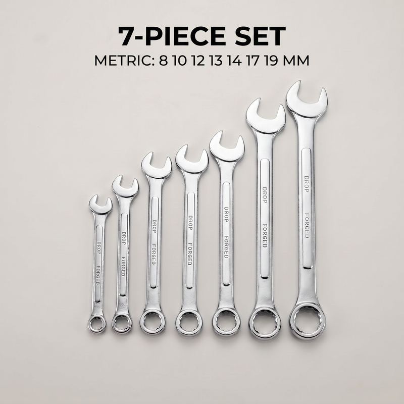 Varnem 7-piece ratcheting combination wrench set - metric sizes 8, 10, 12, 13, 14, 17, 19 mm