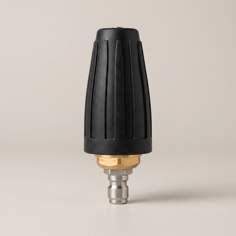 Pressure washer turbo rotating nozzle with ribbed black housing, brass collar and stainless steel quick-connect, 4000 PSI